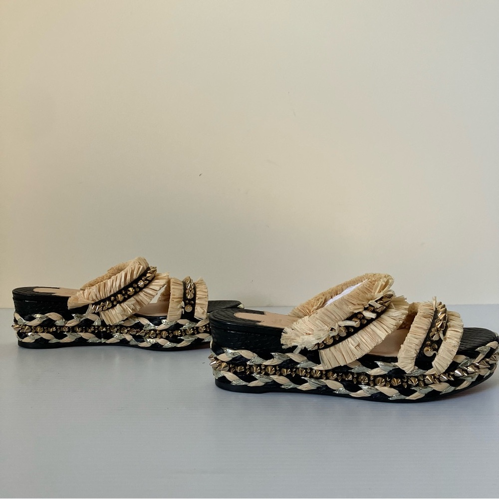 Christian Louboutin Black & Beige Voltinoudou 60 Wedge Sandals size 37 - Picture 7 of 12